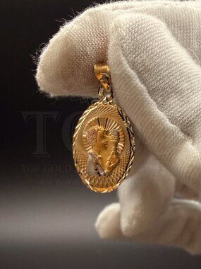 14K  Two Tone Gold Religious Stamp Pendant